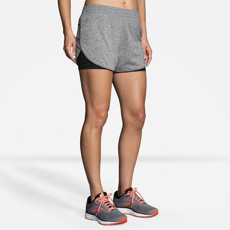 Brooks Womens Rep 3 2-In-1 Running Shorts - Grey (761894-INQ)